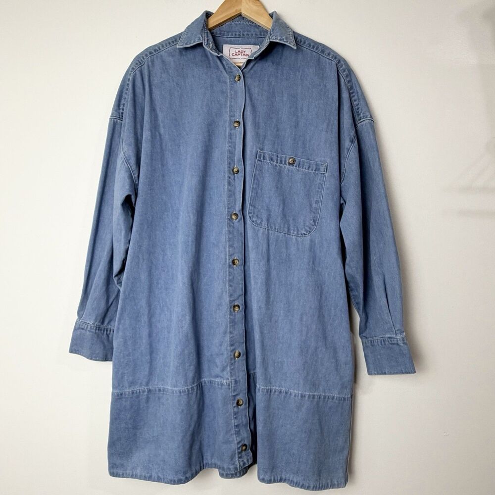 Lady Captain Luckenbach Chambray Mini Dress Long Sleeve Women’s L - Picture 2 of 15